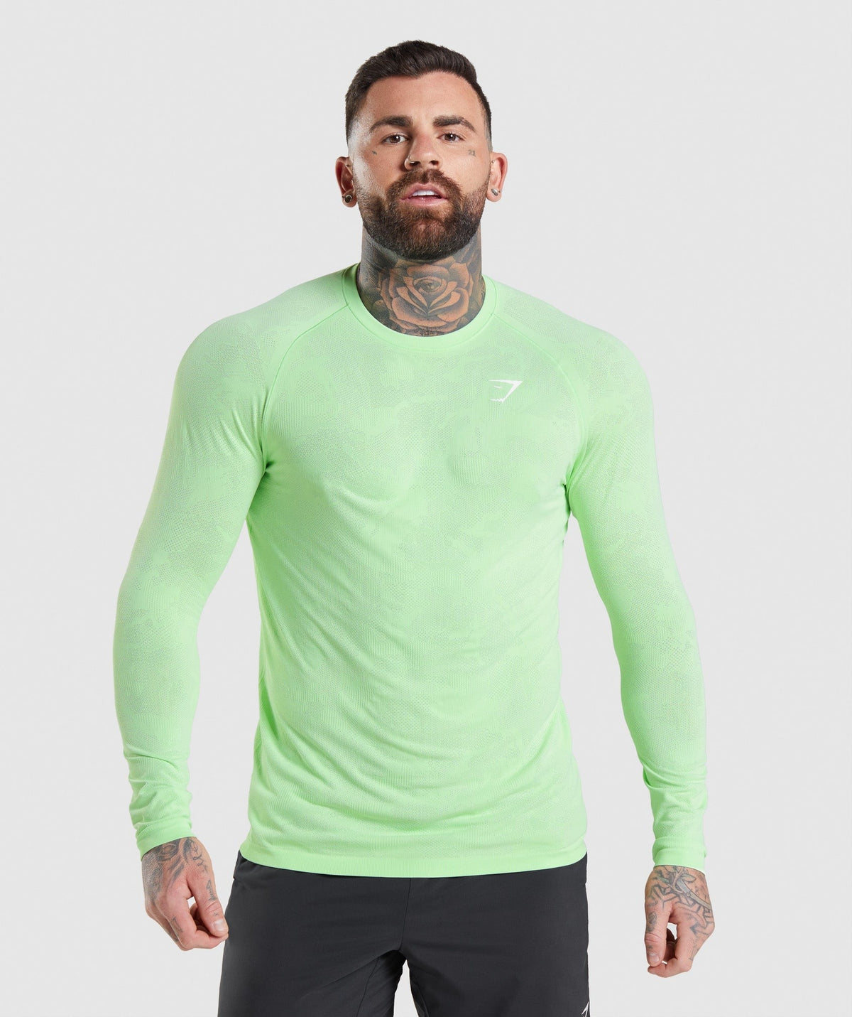 Gymshark Geo Seamless Long Sleeve Tee - Bali Green/White