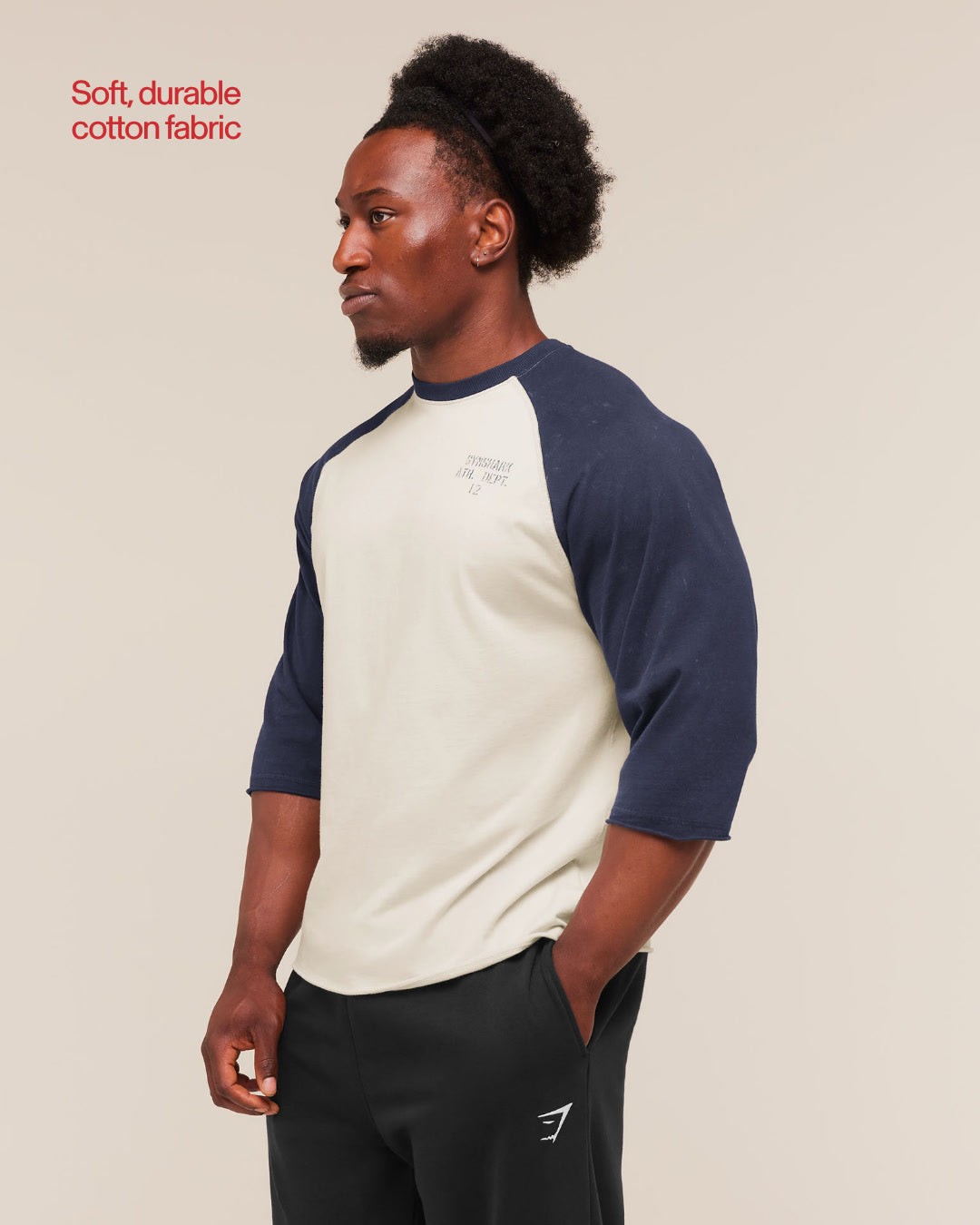 Gymshark Retro Collegiate 3/4 Sleeve Tee - Tinted White/Heavy Blue