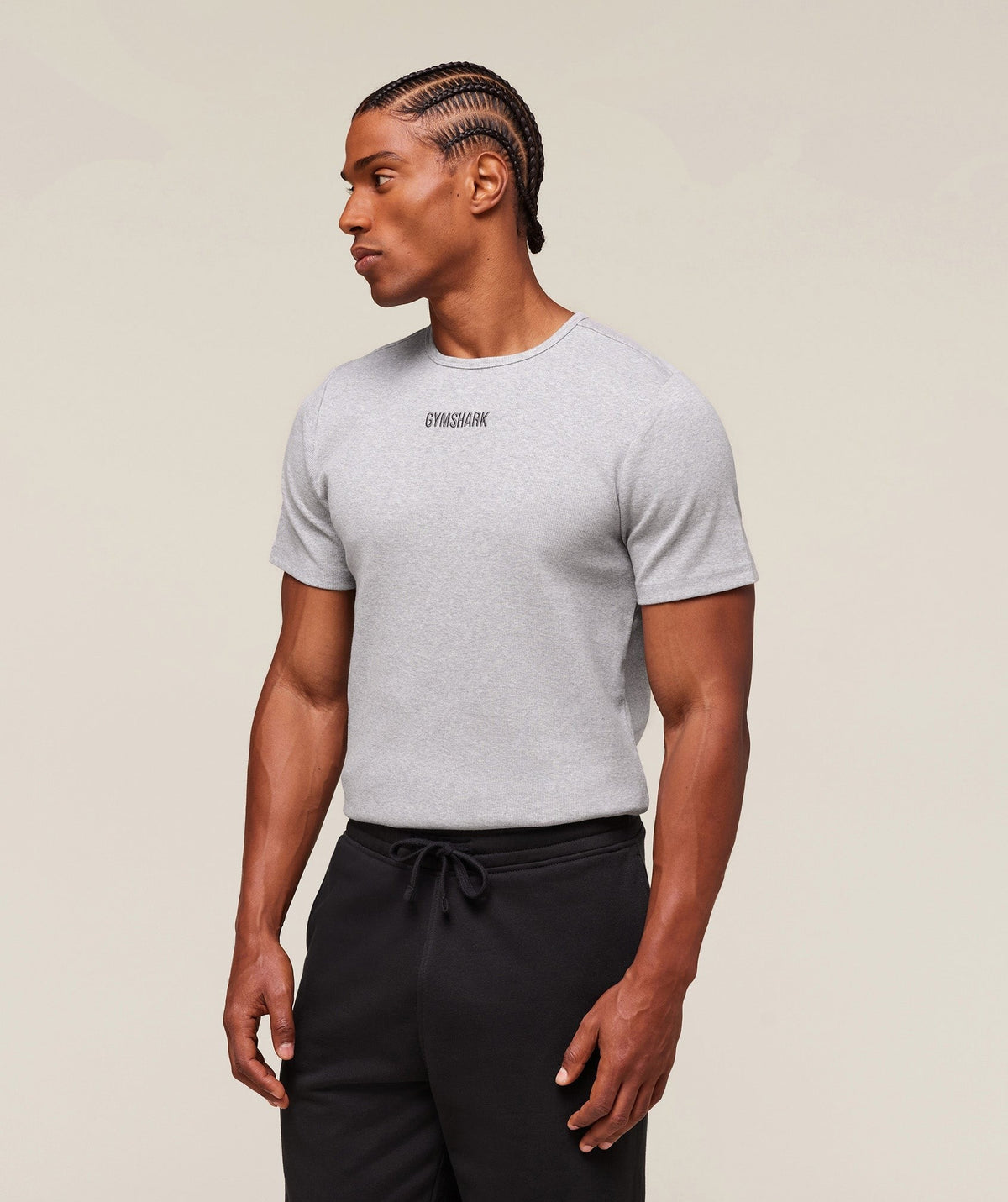 Gymshark Premium Ribbed Tee - Light Grey Core Marl