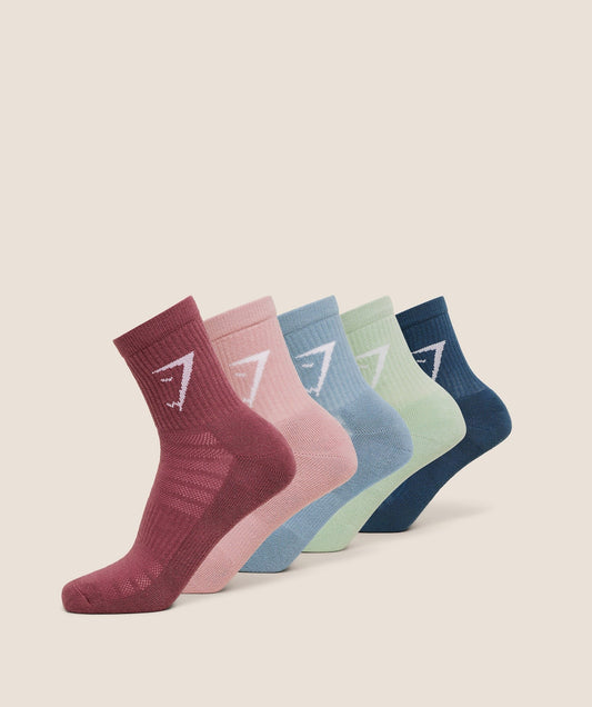 Gymshark Midi Socks 5pk - Compound Blue/Bench Blue/Reset Pink/Cloud Pink/Clay Green