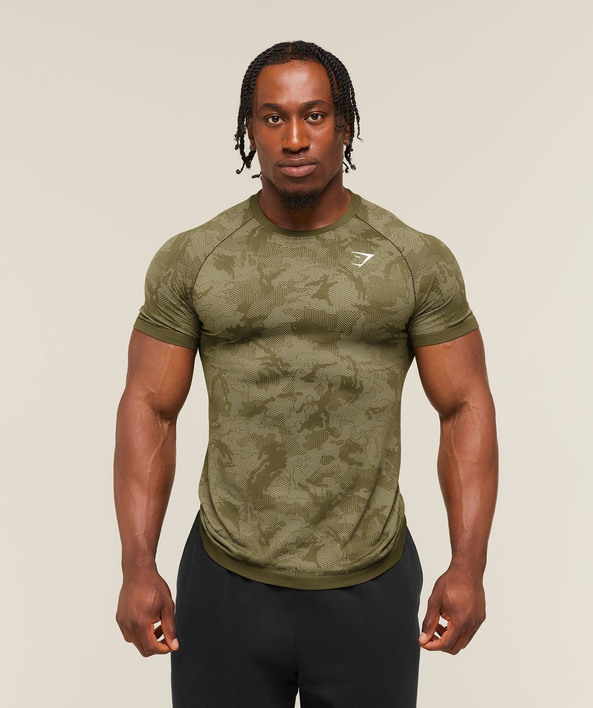 Gymshark Geo Seamless Tee - Canvas Green/Chalk Beige