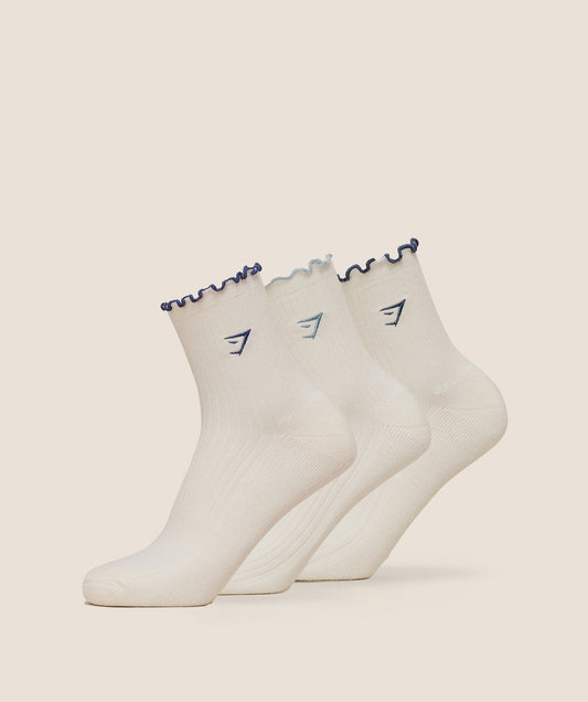 Gymshark Midi Frill Socks 3pk - Bench Blue/Worn Blue/Compound Blue