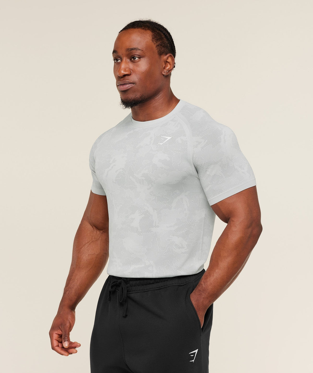 Gymshark Geo Seamless Tee - Light Grey/Smokey Grey
