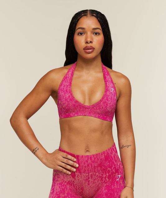 Gymshark Adapt Animal x Whitney Halter Neck Sports Bra - Performance Pink/Butter Yellow