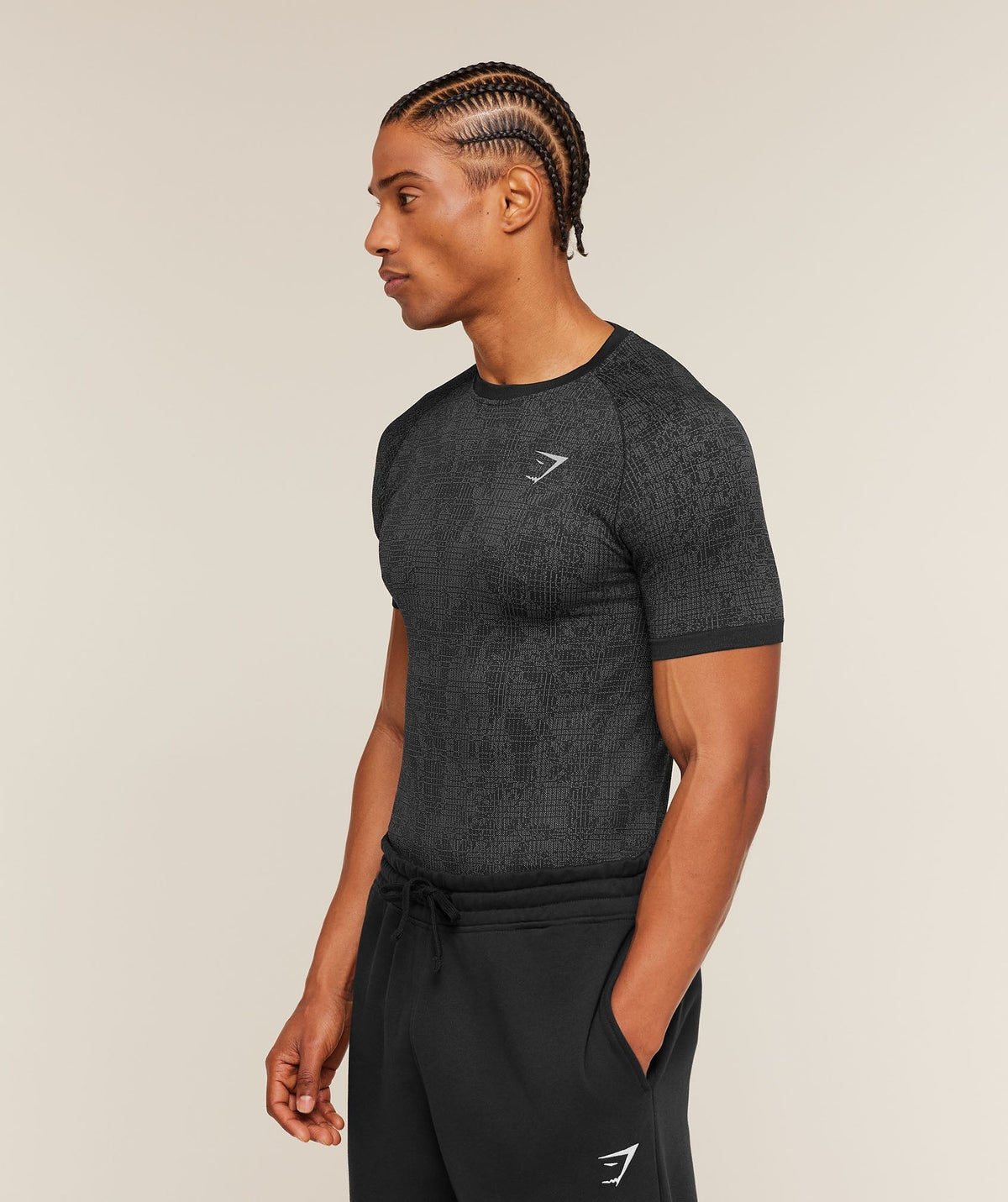 Gymshark Geo Seamless Grid Tee - Black/Smokey Grey