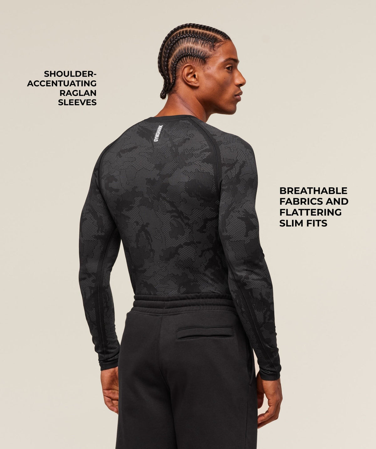 Gymshark Geo Seamless Long Sleeve Tee - Black/Charcoal Grey