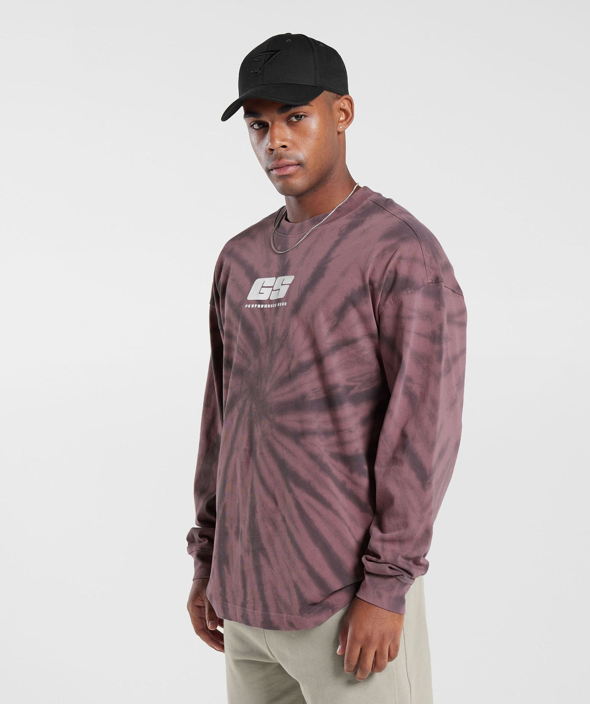 Gymshark Rest Day Long Sleeve Tee - Dusty Maroon/Silhouette Grey/Spiral Optic Wash
