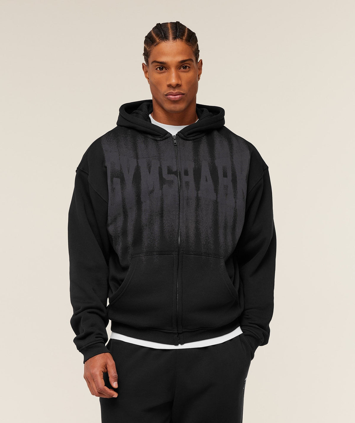 Gymshark Fade Graphic Zip Through Hoodie - Black