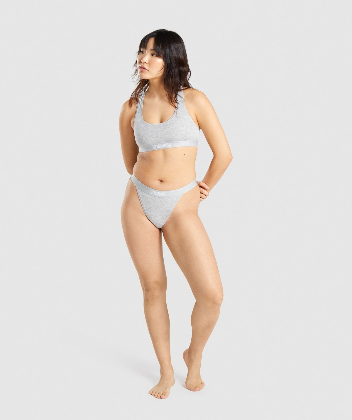 Gymshark Cotton High Rise Thong - Light Grey Marl
