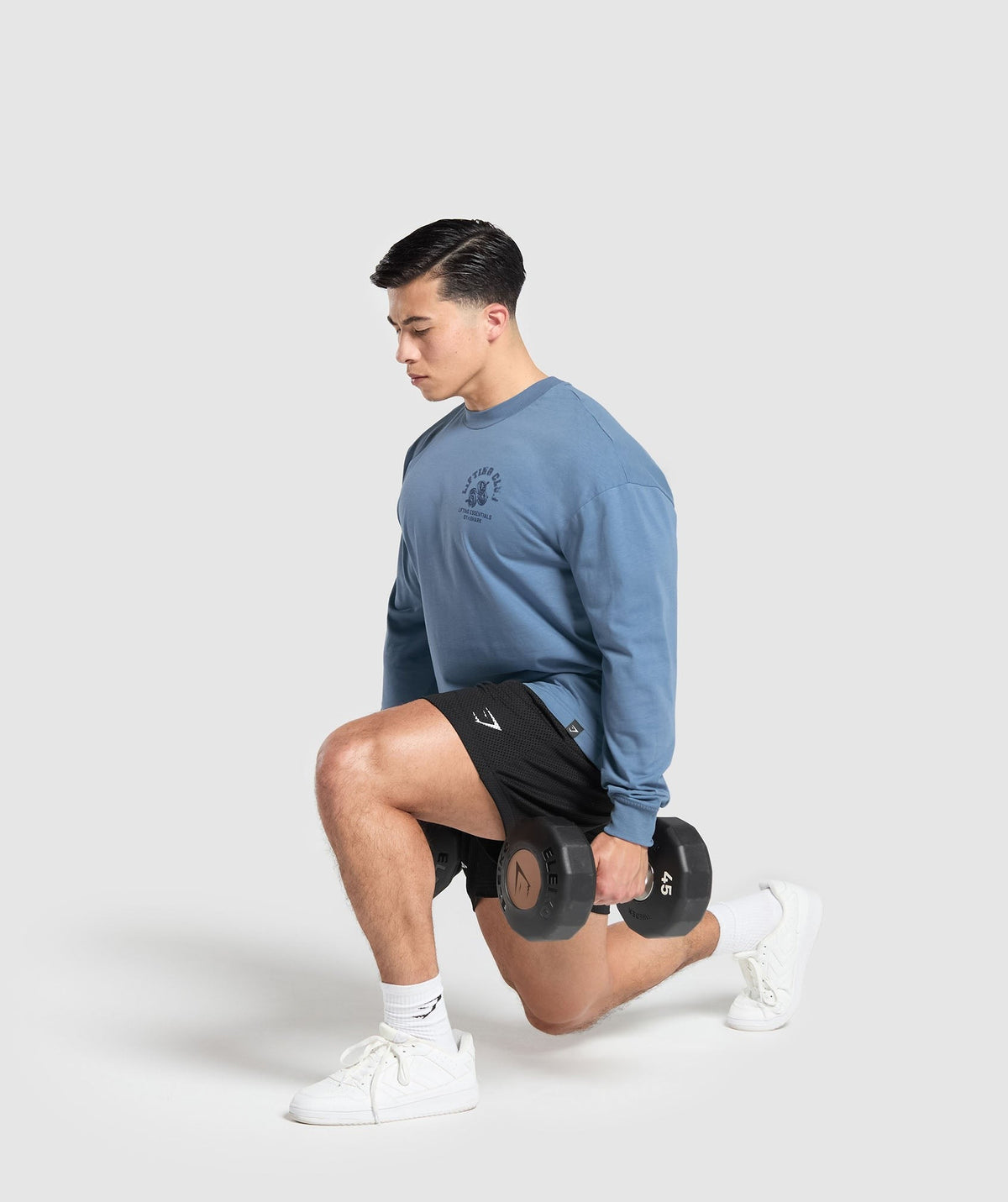 Gymshark Dumbbells Long Sleeve Tee. - Faded Blue