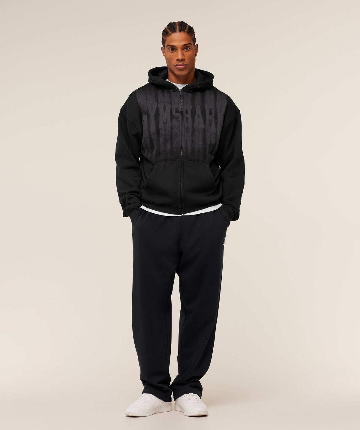 Gymshark Fade Graphic Zip Through Hoodie - Black