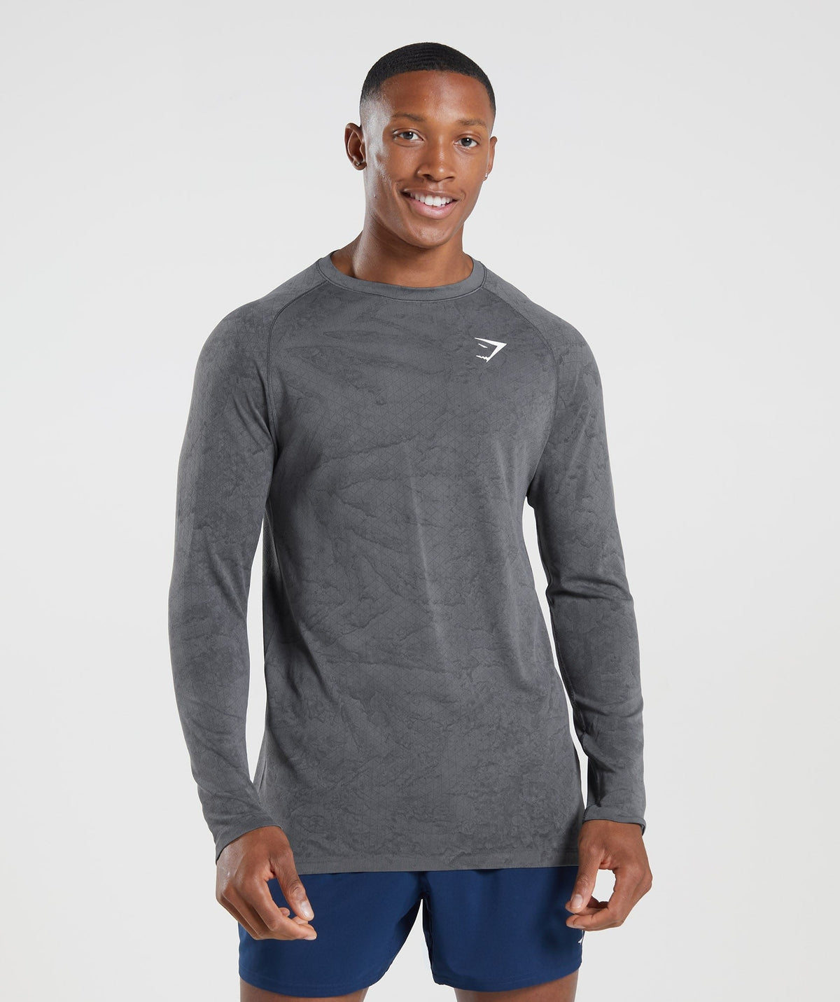 Gymshark Geo Seamless Long Sleeve Tee - Charcoal Grey/Black