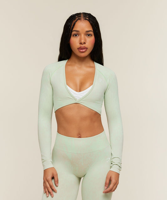 Gymshark Adapt Animal x Whitney Long Sleeve Crop Top - Sprint Green/Chalk Beige
