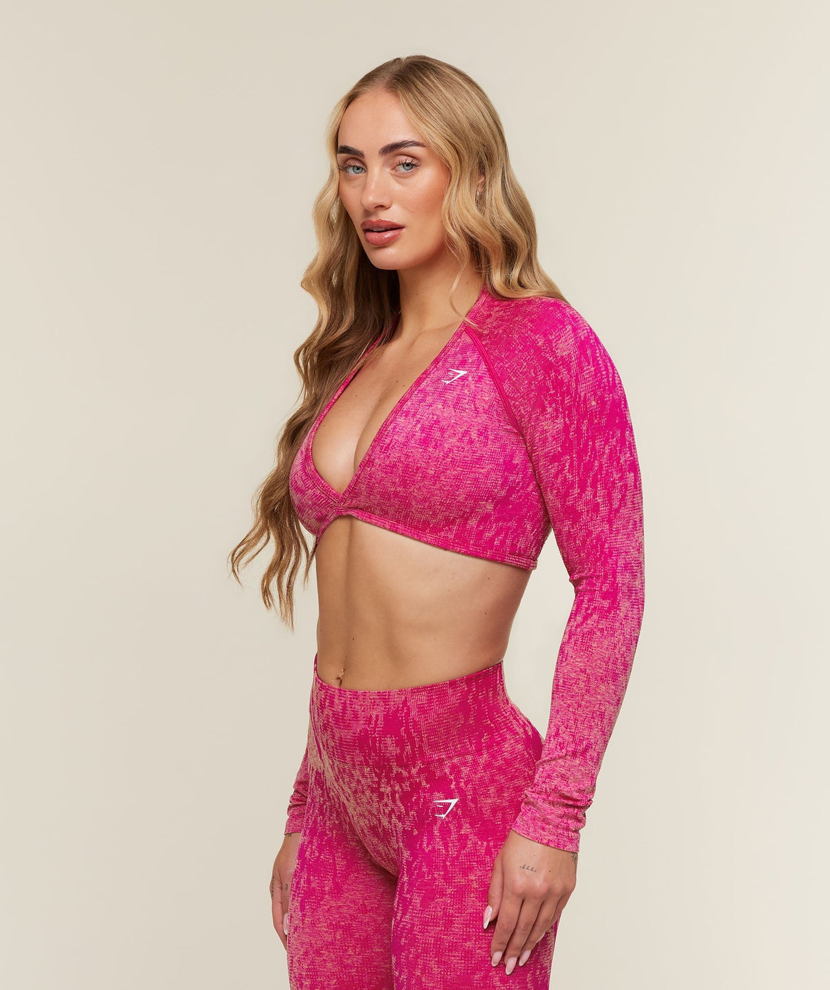 Gymshark Adapt Animal x Whitney Long Sleeve Crop Top - Performance Pink/Butter Yellow