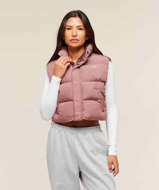 Gymshark Cropped Midi Gilet - Brick Brown