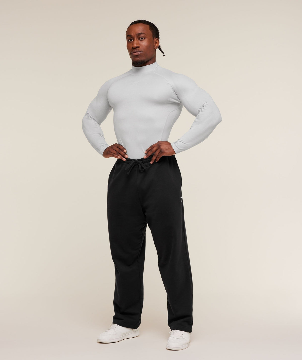 Gymshark Element Baselayer Long Sleeve Mock Neck - White/Metal Grey Marl