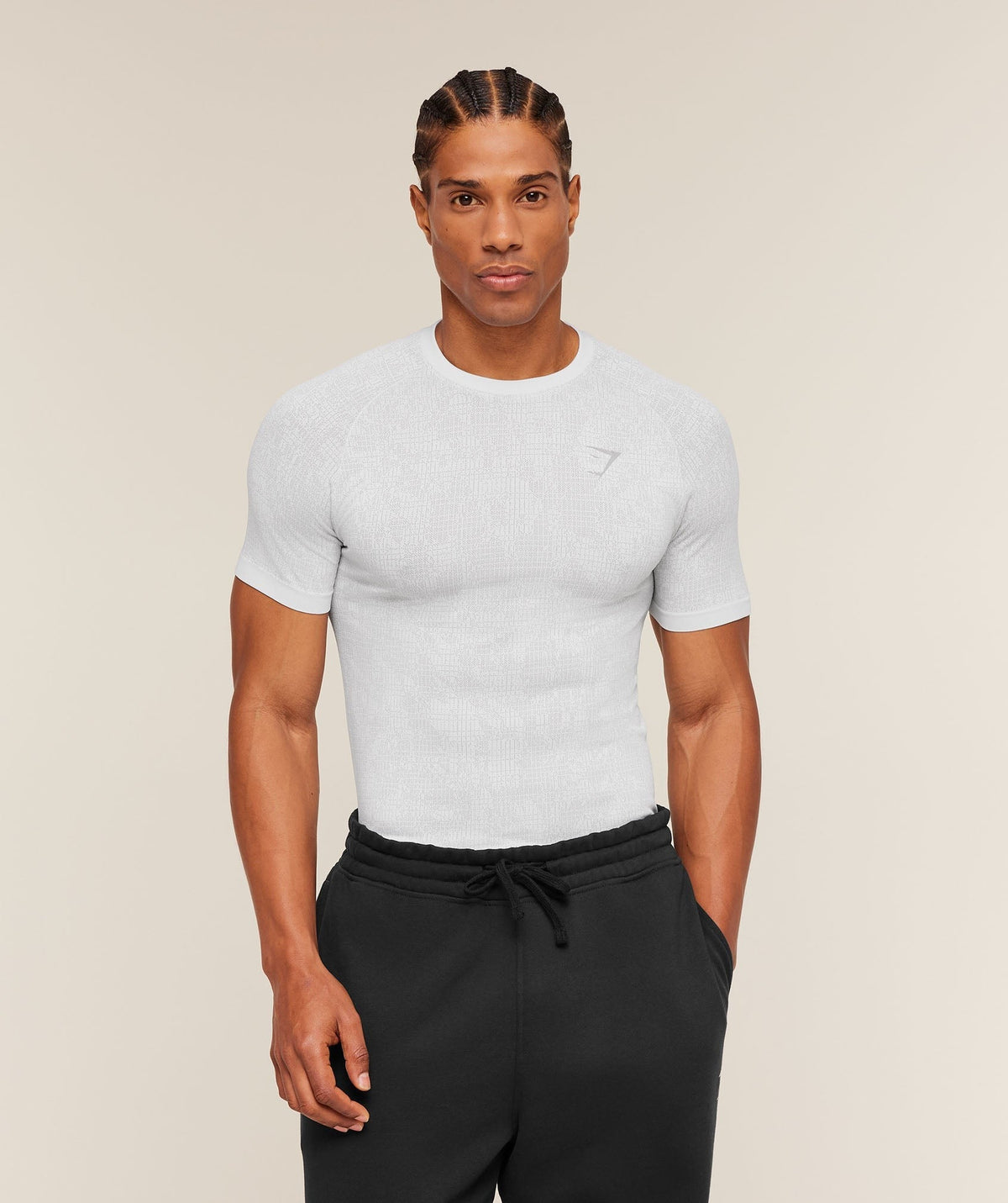 Gymshark Geo Seamless Grid Tee - White/Silver Grey