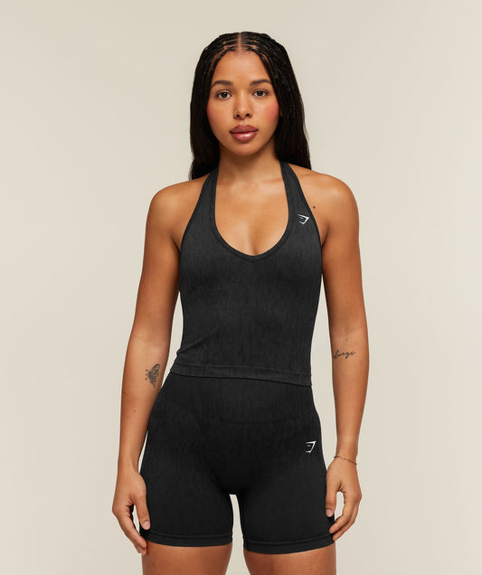 Gymshark Adapt Animal x Whitney Halter Neck Shelf Cami - Black/Asphalt Grey
