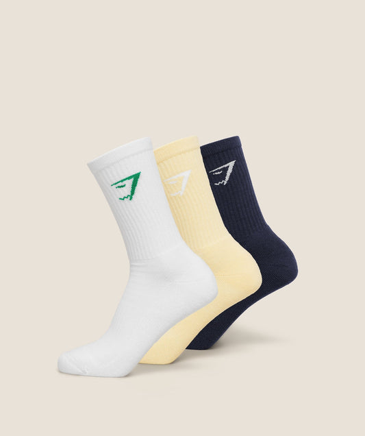 Gymshark Crew Socks 3pk - Butter Yellow/Track Green/Heavy Blue