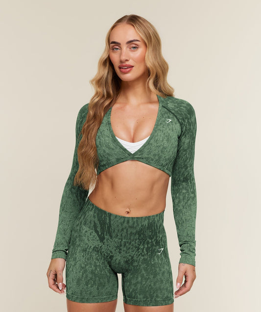 Gymshark Adapt Animal x Whitney Long Sleeve Crop Top - Earth Green/Sprint Green