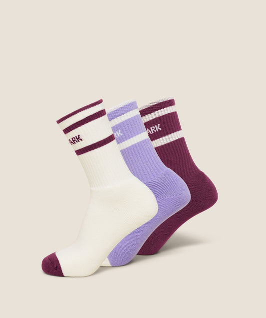 Gymshark Essentials Crew Sock 3pk - Strength Pink/Soft White/Pace Purple