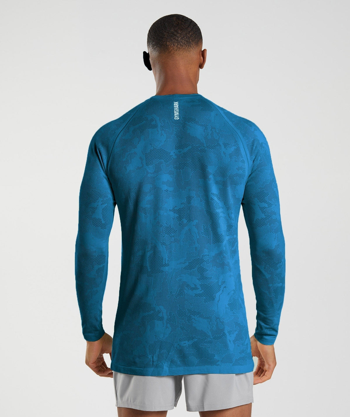 Gymshark Geo Seamless Long Sleeve Tee - Atlantic Blue/Shark Blue