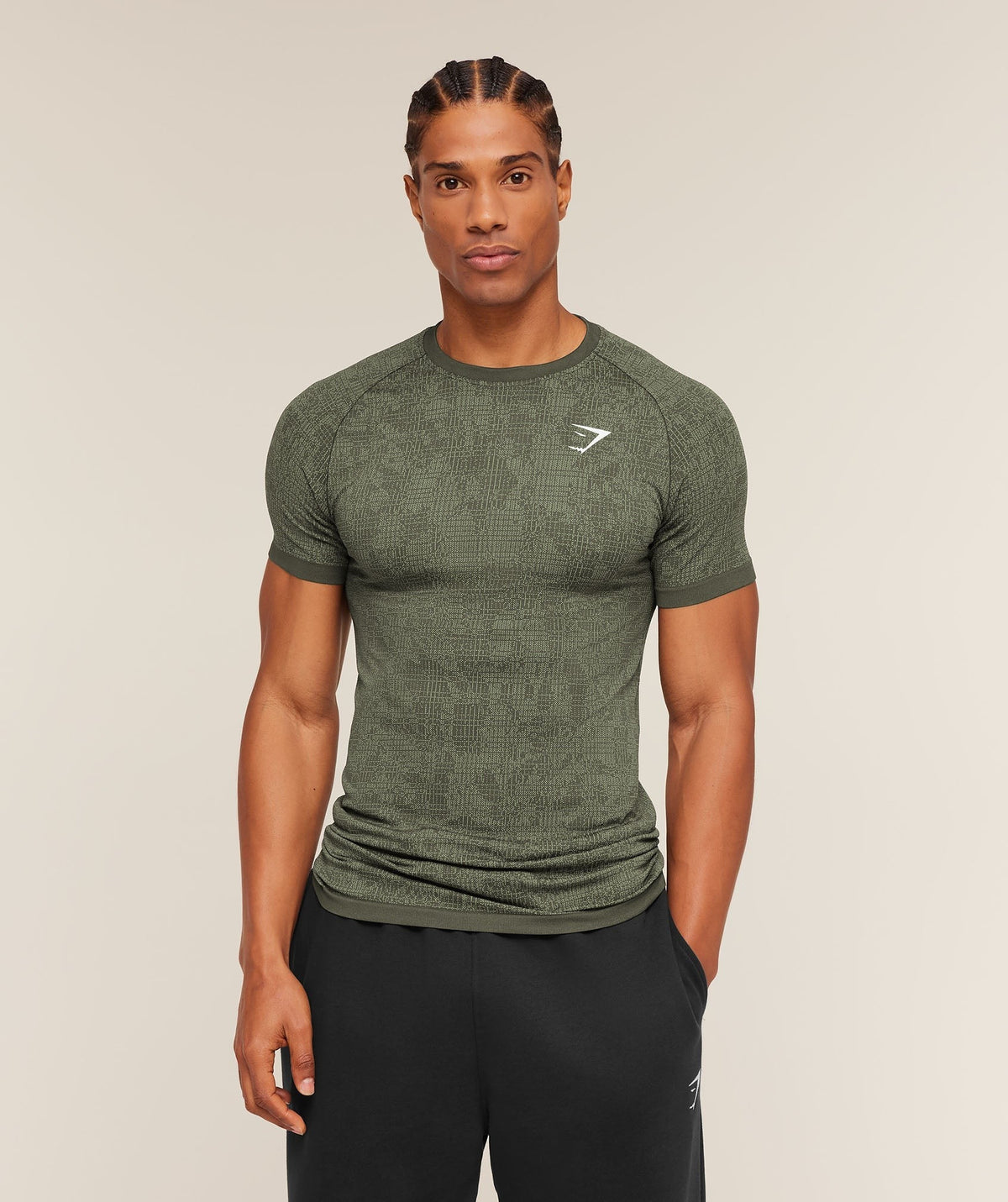 Gymshark Geo Seamless Grid Tee - Strength Green/Haze Green