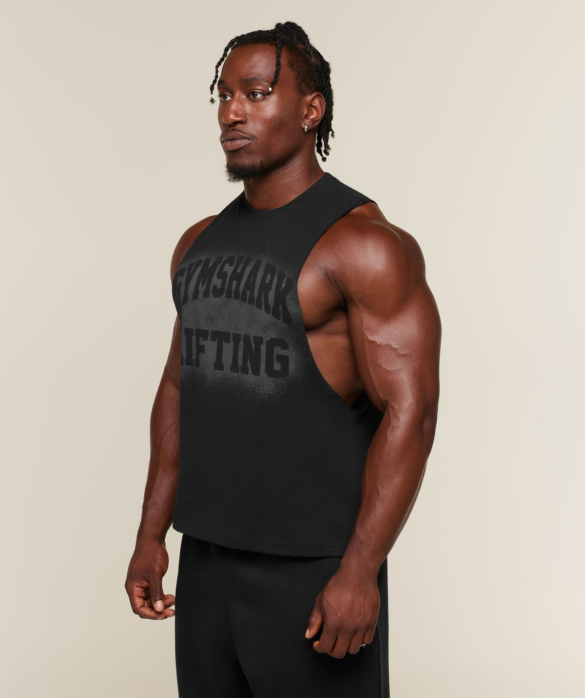 Gymshark Faded Lifting Graphic Drop Arm Tank - Black